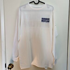 The Office Dunder Mifflin White Long Sleeve Men's SIze Medium Crew Neck